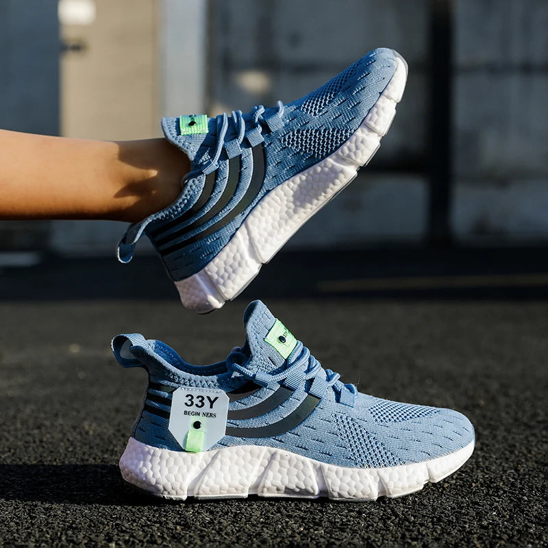 Tênis esportivos casuais masculinos, tênis leves e respiráveis, de malha preta, para corrida, atlético, para caminhada